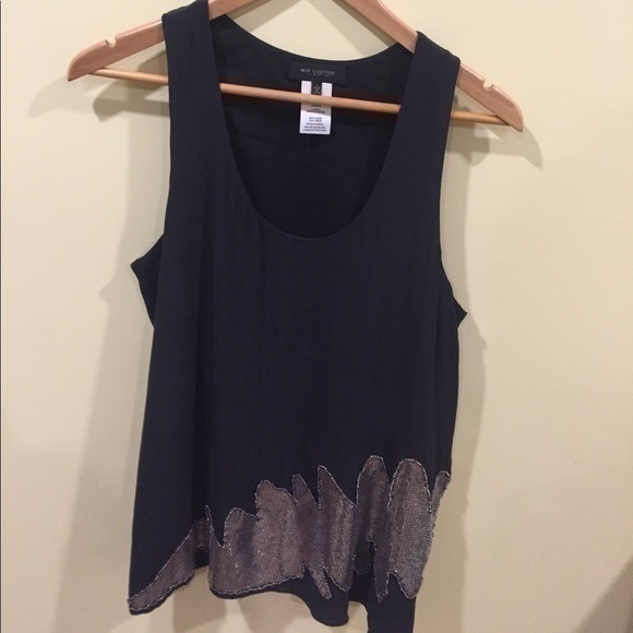 100% SILK MM Couture black racer back top w/metal - Picture 1 of 7